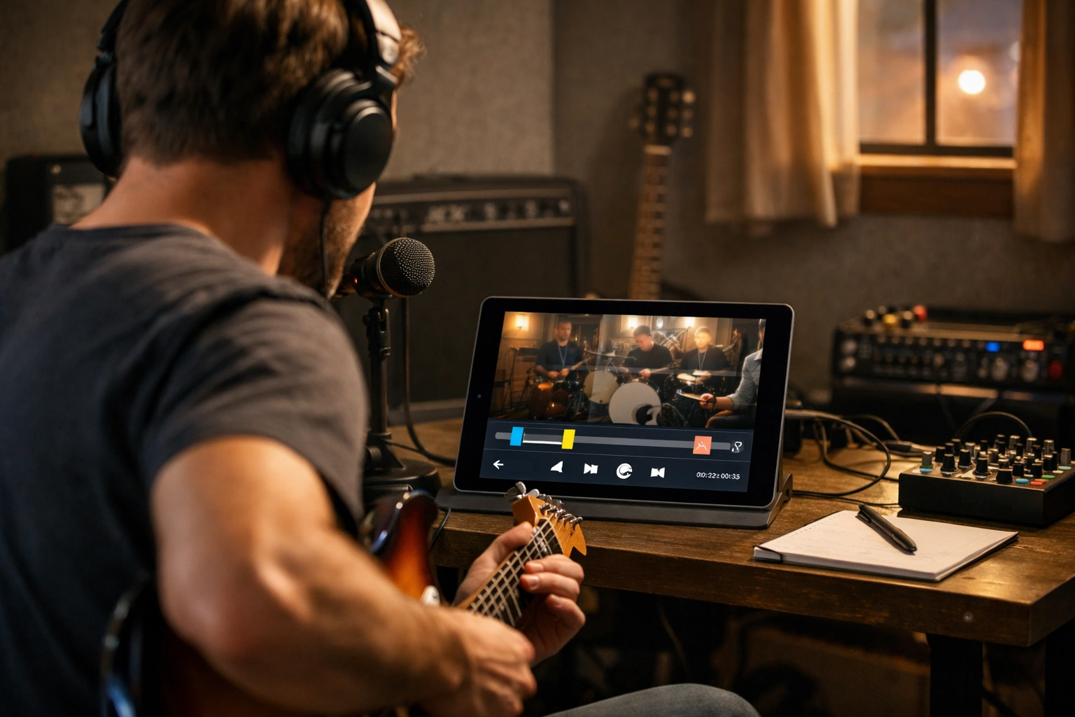 A musician practicing with Practice Room